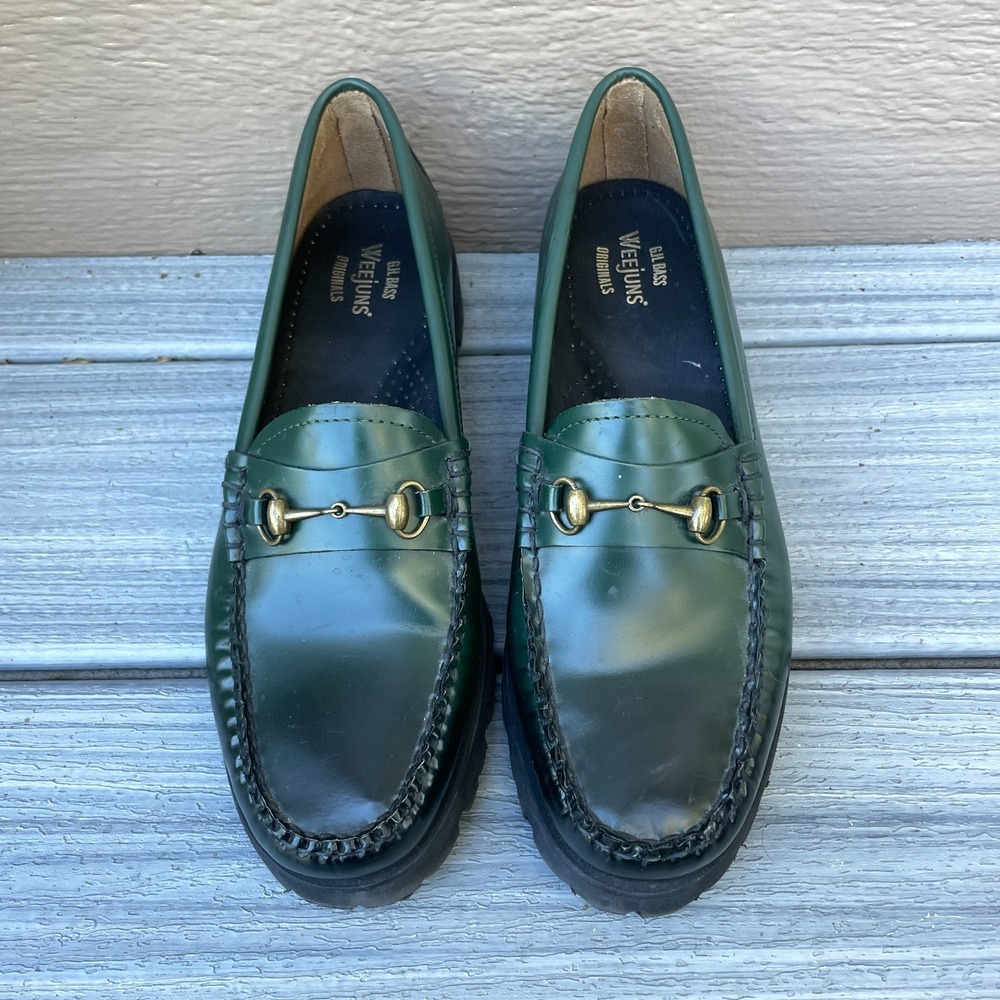 GH Bass WeeJuns Lianna Burnish Green Leather Penny Loafer Shoes Womens  9.5M NEW